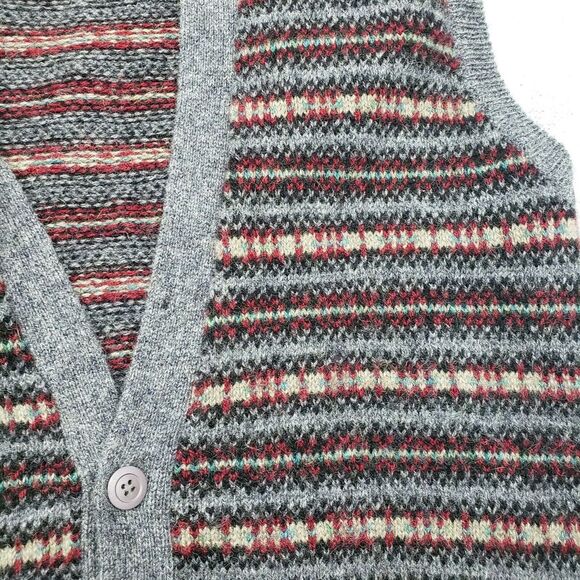 Northern Isles Vest Mens Large Gray Red Striped Button Up 100% Wool Grandpa Core - Picture 7 of 12